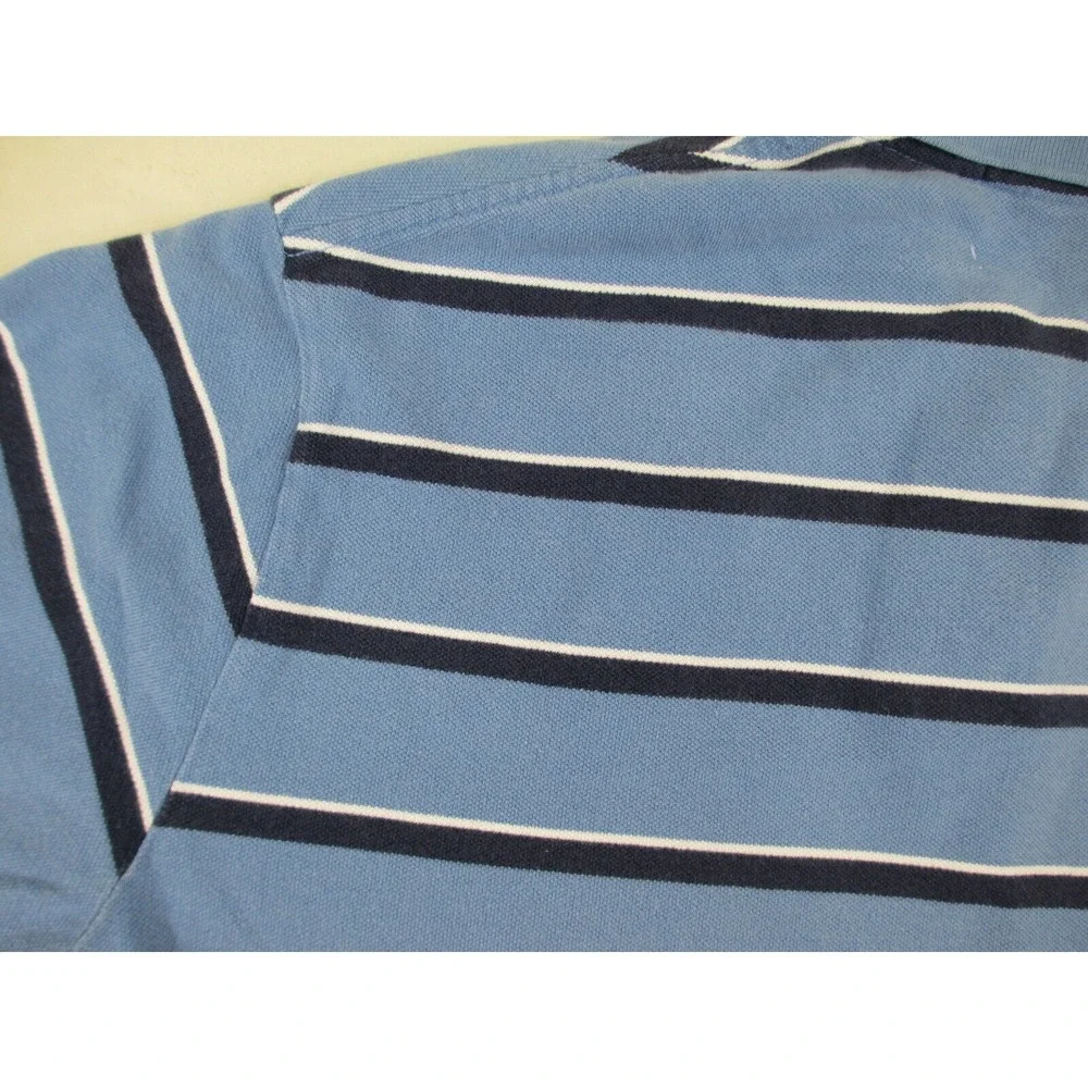 Ralph Lauren Polo Shirt Mens Large Blue‎ Orange Pony Striped Cotton Casual*